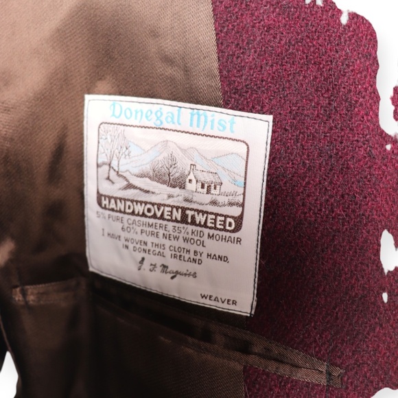 Vintage Mens Bespoke Handwoven Donegal Tweed Purple Wool Jacket - Picture 9 of 15